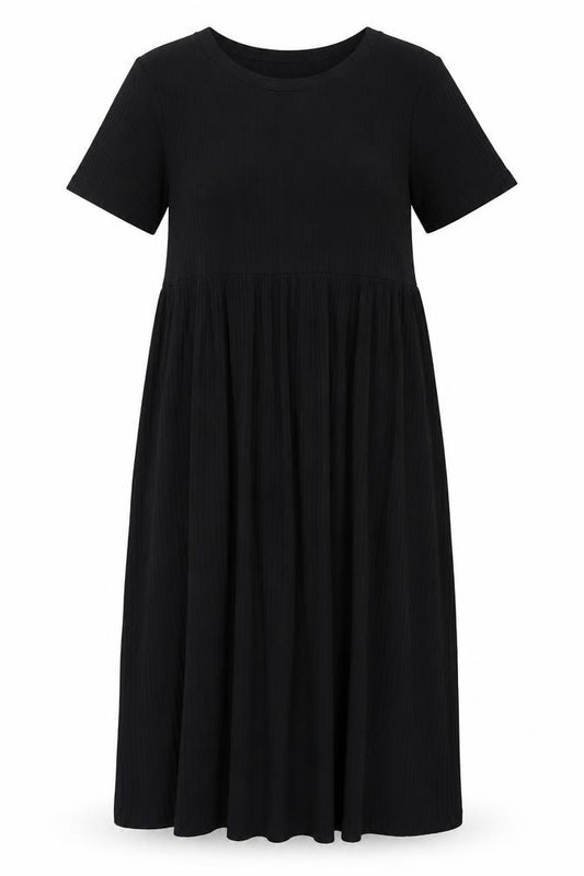 Front view of New Look women’s black polyester a-line, size UK 8, crew neck pullover - ribbed fabric