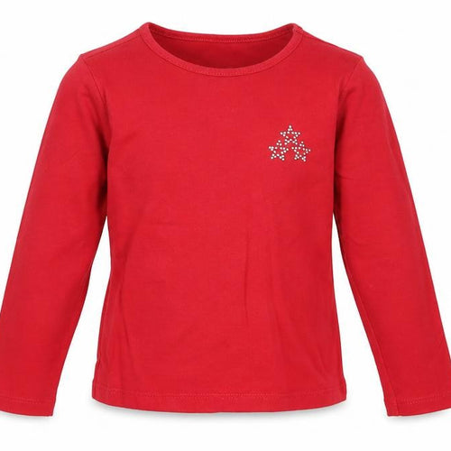 Dunnes Stores Girls Red Cotton Basic T-Shirt Size 3 Years Crew Neck Pullover - Stars