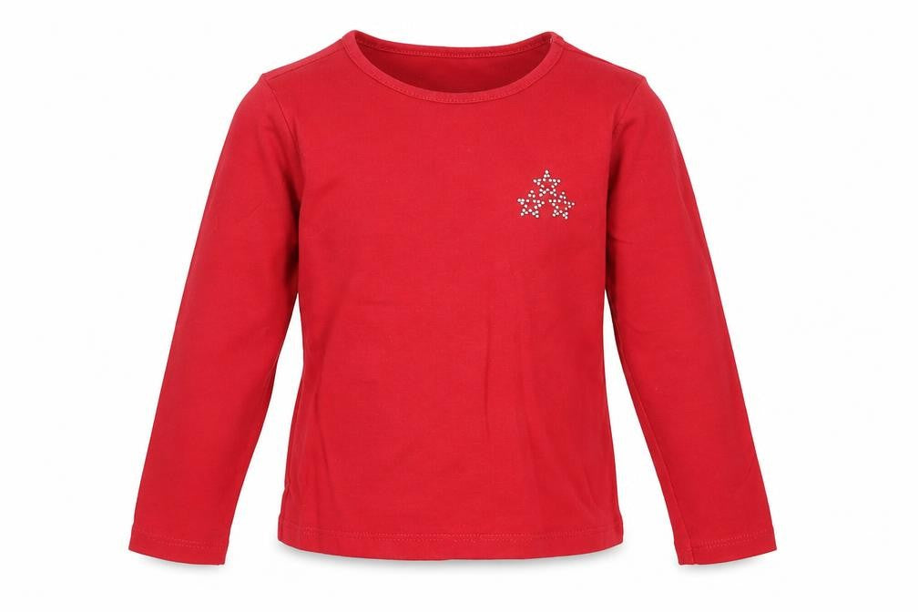 Dunnes Stores Girls Red Cotton Basic T-Shirt Size 3 Years Crew Neck Pullover - Stars