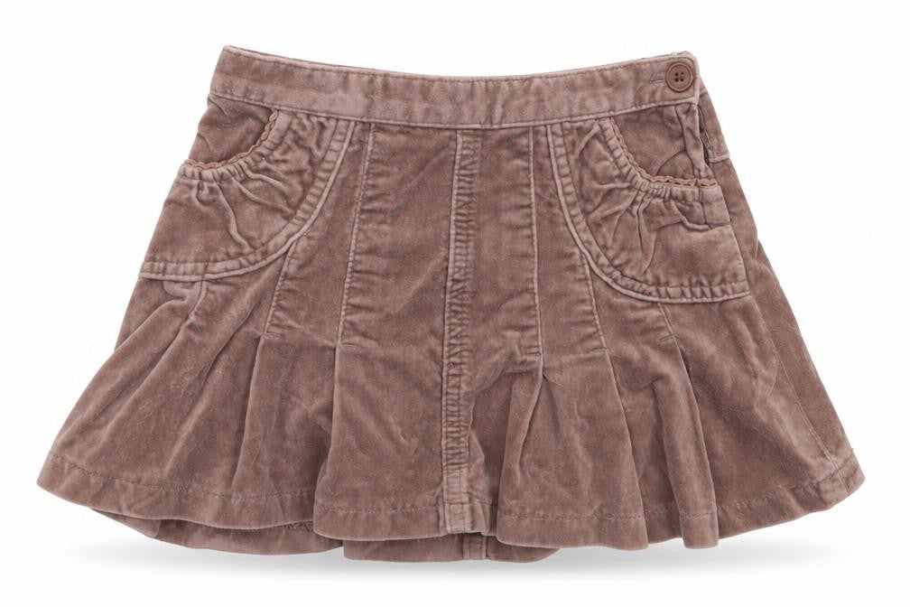 Front view of Monsoon girls’ brown cotton a-line skirt, size 3-4, years regular pull on