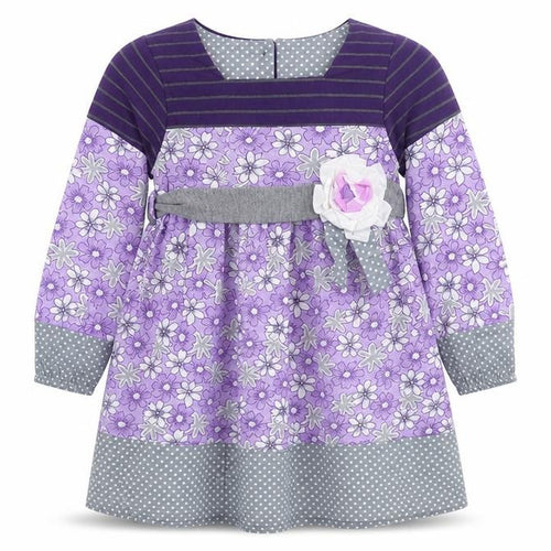 Beetlejuice London Girls Purple Floral Cotton A-Line Size 3 Years Crew Neck Button