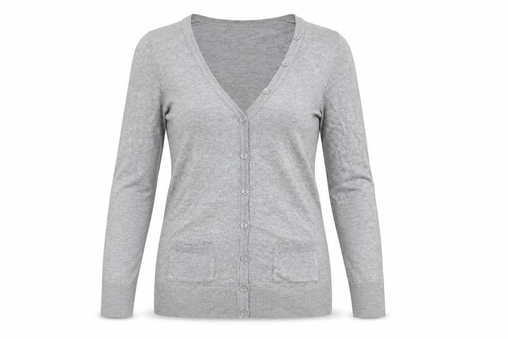 Marks and Spencer Womens Grey V-Neck Acrylic Cardigan Jumper Size 10