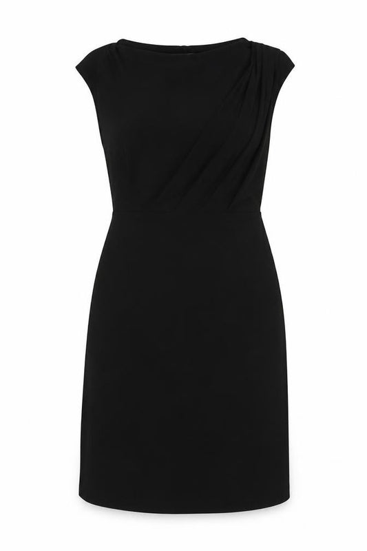 Front view of Country Casuals women’s black polyester a-line, size M, v-neck pullover