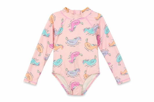 Cotton On Girls Pink Geometric Polyamide Bodysuit One-Piece Size 4 Years Zip - Unicorn Pattern Rash Guard