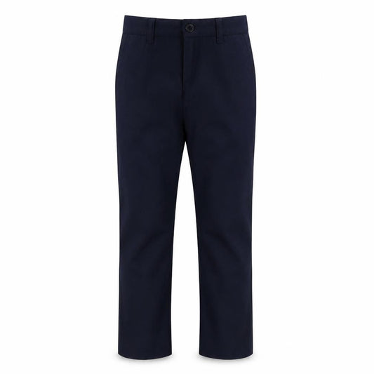 Front view of Next boys’ blue polyester dress pants trousers, size 4, years regular button
