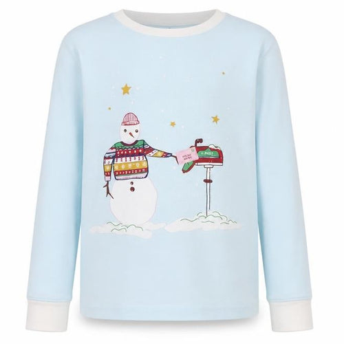 Leigh Tucker Girls Blue Cotton Basic T-Shirt Size 10-11 Years Round Neck - Christmas Snowman