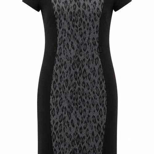 BHS Womens Black Animal Print Polyester Sheath Size 10 Round Neck Zip - Leopard Print