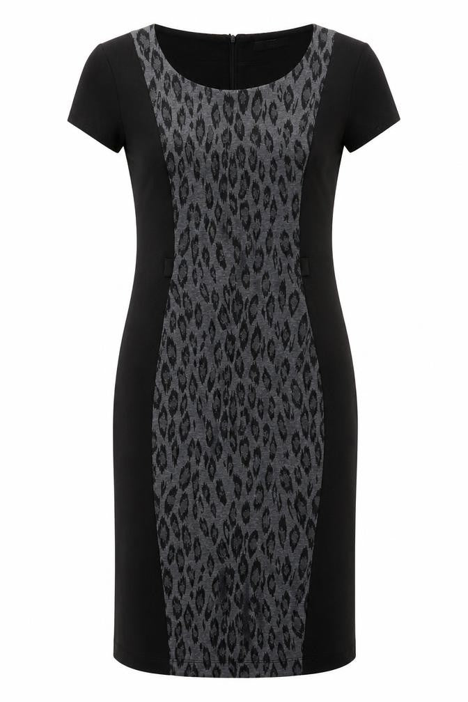 BHS Womens Black Animal Print Polyester Sheath Size 10 Round Neck Zip - Leopard Print