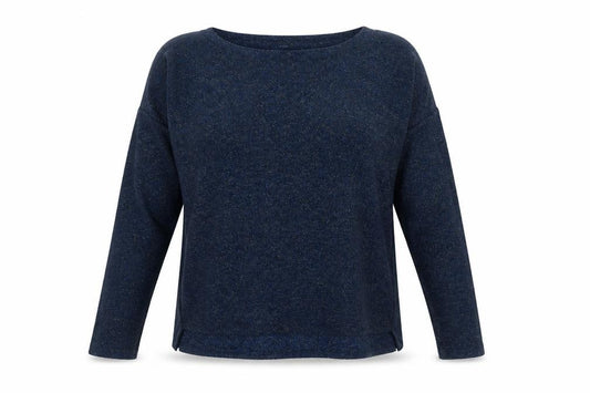 Front view of Atmosphere women’s blue round neck polyester jumper, size UK 12