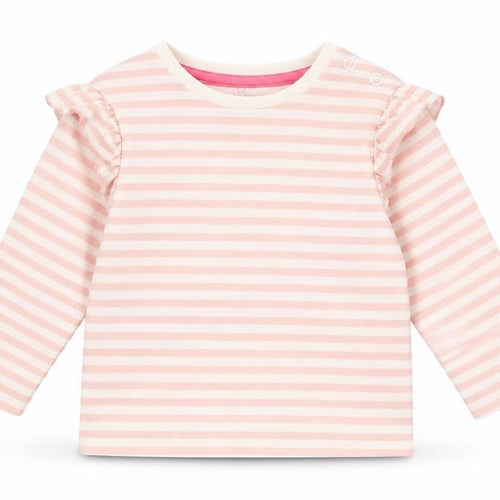 Mothercare Girls Pink Striped Cotton Basic T-Shirt Size 3-6 Months Round Neck Snap