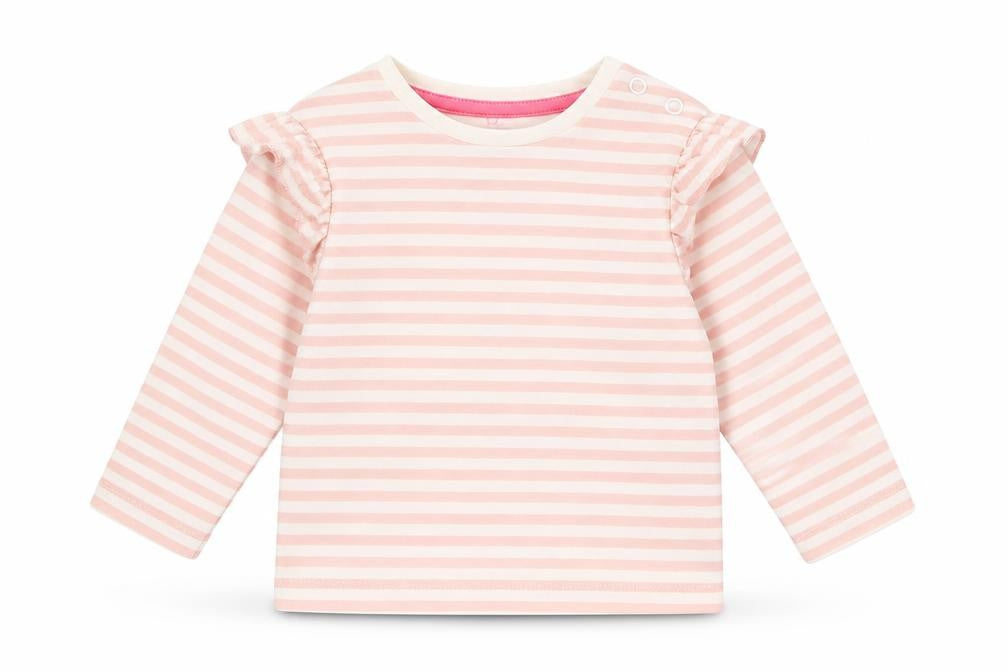 Mothercare Girls Pink Striped Cotton Basic T-Shirt Size 3-6 Months Round Neck Snap