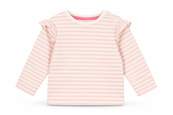 Mothercare Girls Pink Striped Cotton Basic T-Shirt Size 3-6 Months Round Neck Snap