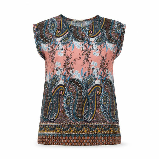 Front view of Papaya women’s multicoloured floral polyester basic t-shirt, size UK 12, round neck