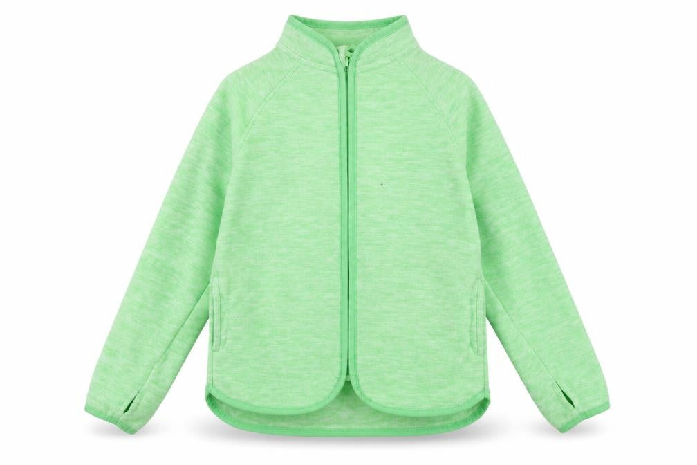 Front view of Dunnes boys’ green jacket, size 5-6, years zip