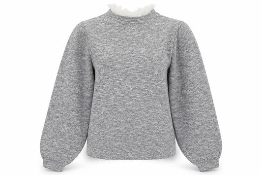Front view of New Look women’s grey collared polyester jumper, size UK 14