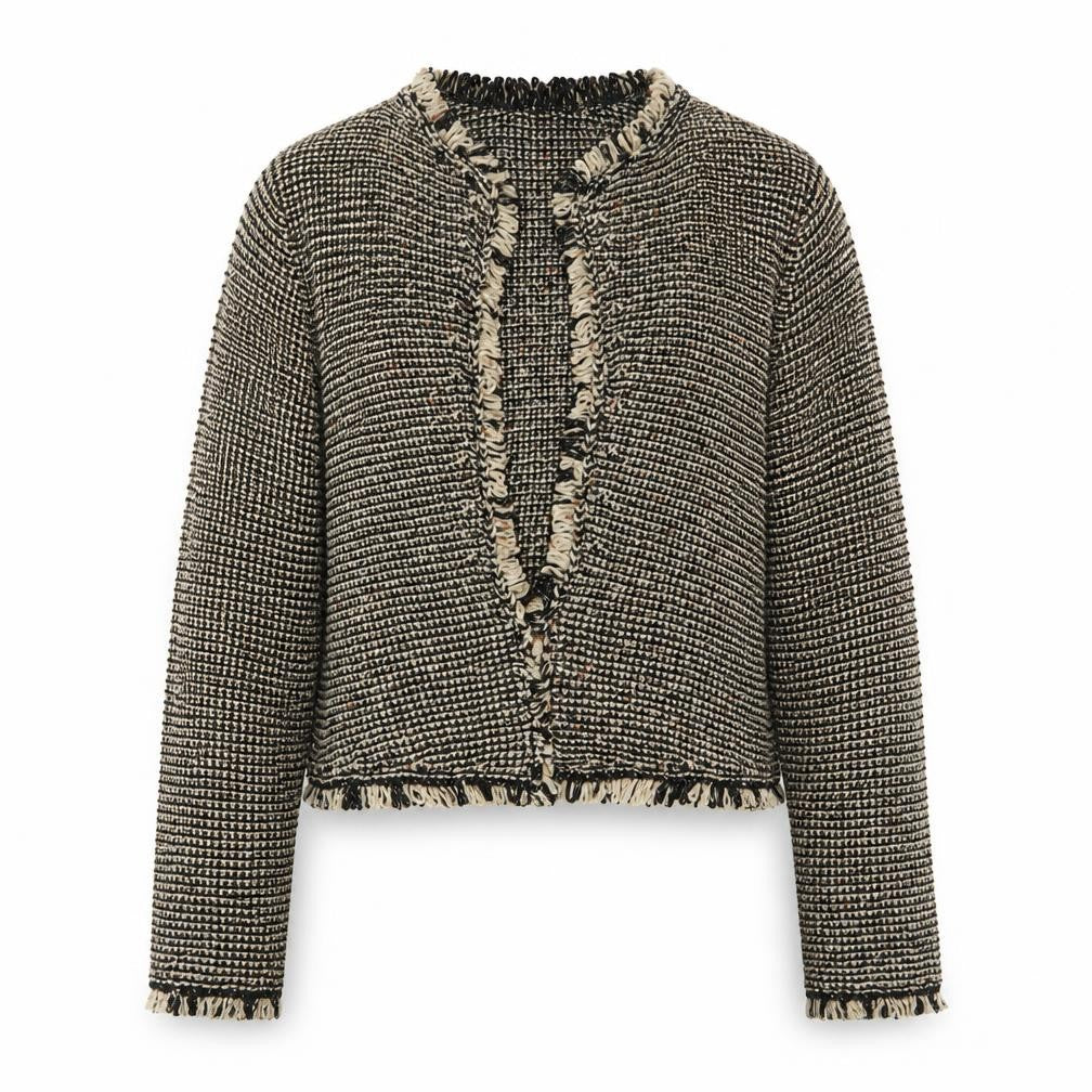 Front view of H&M women’s brown v-neck acrylic jumper, size L