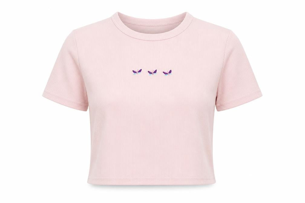 STYLEWISE Womens Pink Polyester Jersey T-Shirt Size 10 Round Neck - butterflies