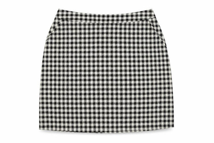 Front view of Papaya women’s white check polyester a-line skirt, size UK 10, regular zip