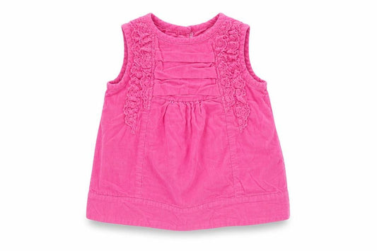 Front view of St Bernard girls’ pink 100% cotton a-line, size 6-9, months round neck button