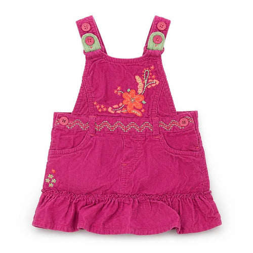 Marks and Spencer Girls Purple Floral 100% Cotton Pinafore/Dungaree Dress Size 6-9 Months Square Neck Button