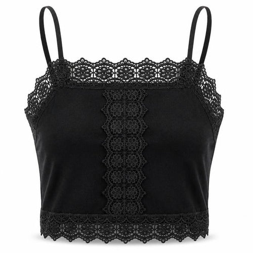 Primark Womens Black Cotton Camisole T-Shirt Size XS Square Neck - Lace Detail