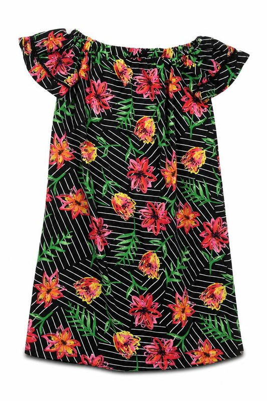 Front view of Primark women’s black floral polyester a-line, size UK 4, off the shoulder pullover