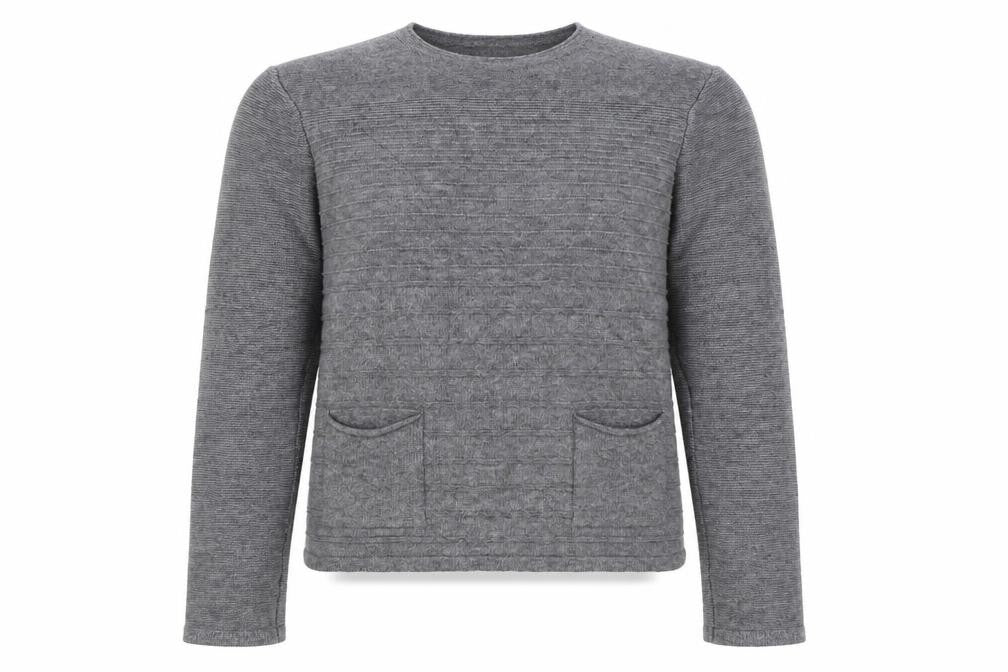 Front view of Silvian Heach women’s grey boat neck viscose jumper, size S