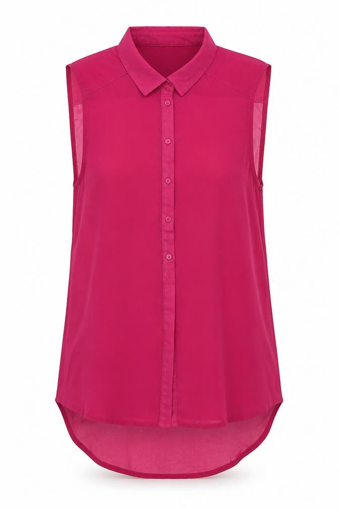 Front view of H&M women’s pink polyester basic button-up, size UK 6, collared