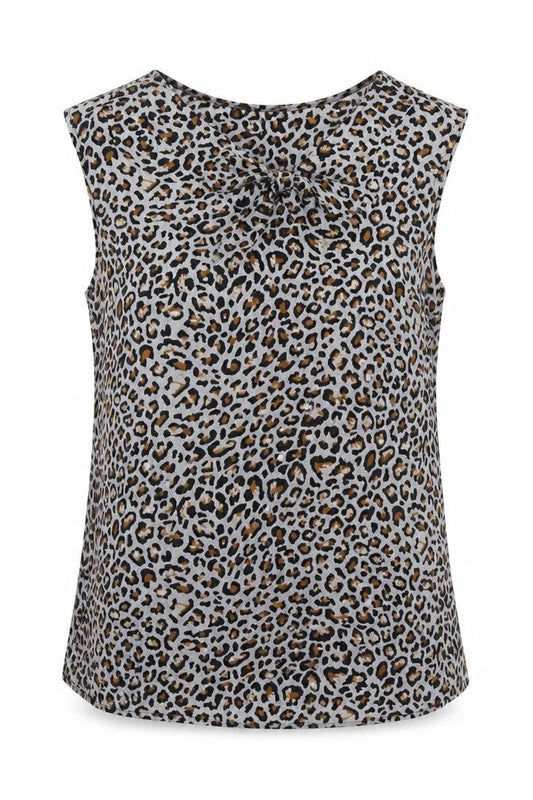Front view of Atmosphere women’s multicoloured animal print polyester basic blouse, size UK 6, v-neck