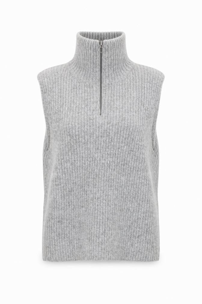 Front view of Object women’s grey high neck acrylic jumper, size M