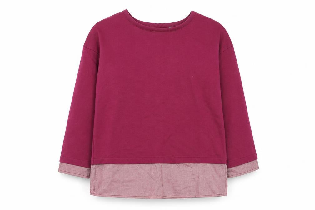 Front view of United Colors of Benetton women’s purple cotton pullover sweatshirt, size S, pullover