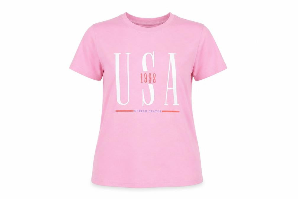 Topshop Womens Pink Cotton Basic T-Shirt Size 8 Round Neck - USA 1998