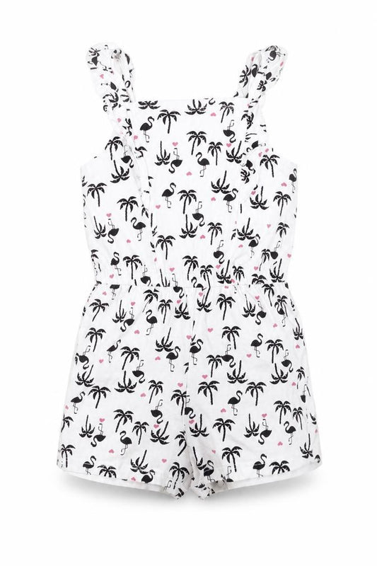 Matalan Girls White Geometric Cotton Romper One-Piece Size 2-3 Years Pullover - Flamingo