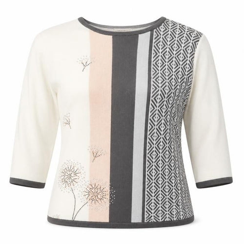 BASSINI Womens White Round Neck Geometric Acrylic Pullover Jumper Size M - Flower