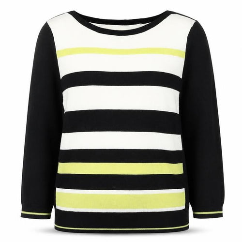 Debenhams Womens Black Round Neck Striped Acrylic Pullover Jumper Size 12