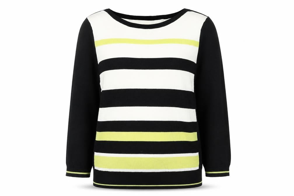 Debenhams Womens Black Round Neck Striped Acrylic Pullover Jumper Size 12