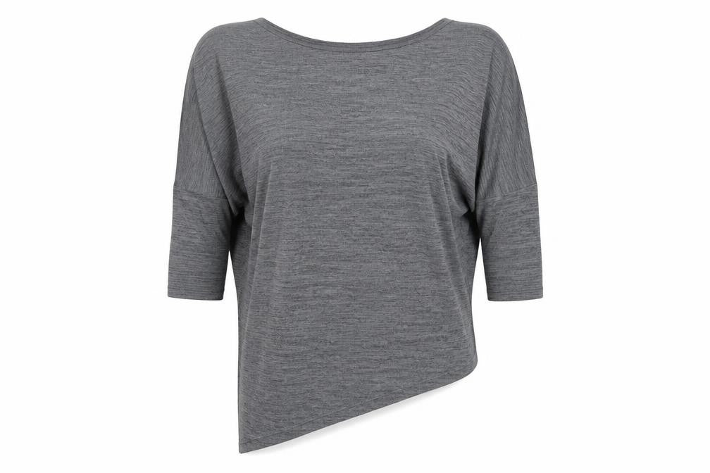 Front view of Blue Vanilla women’s grey round neck polyester jumper, size L, - asymmetrical