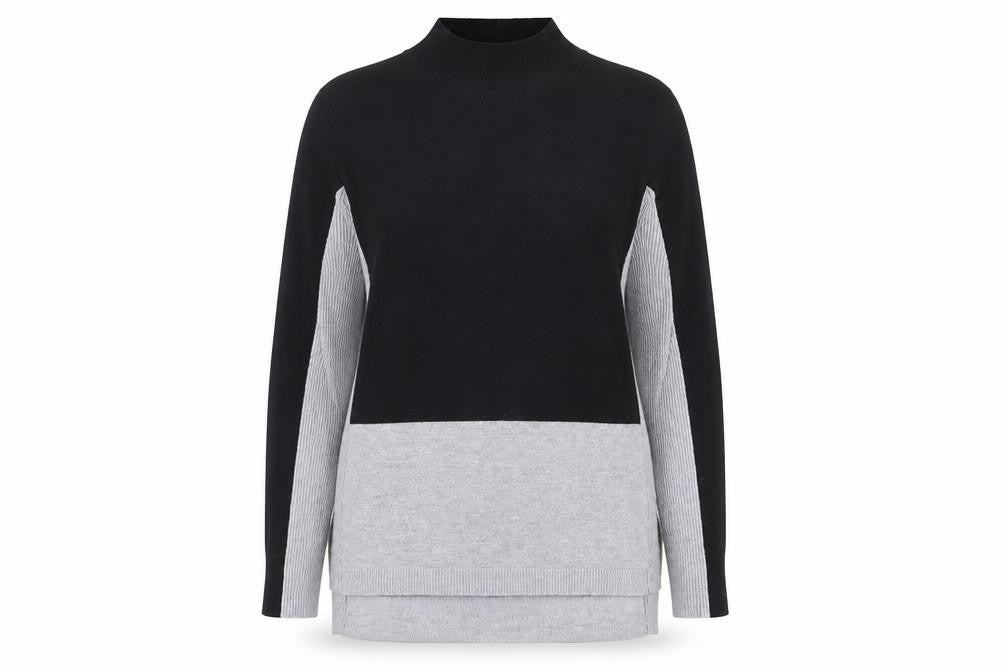 Front view of Papaya women’s grey high neck viscose jumper, size UK 14