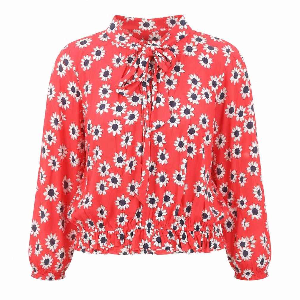 Front view of Marks & Spencer women’s red floral polyester basic blouse, size UK 10, v-neck