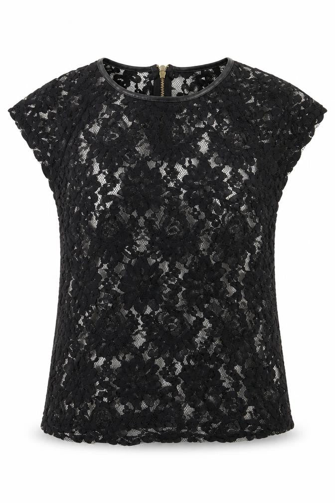 Front view of Definitions women’s black floral polyester basic t-shirt, size UK 10, crew neck