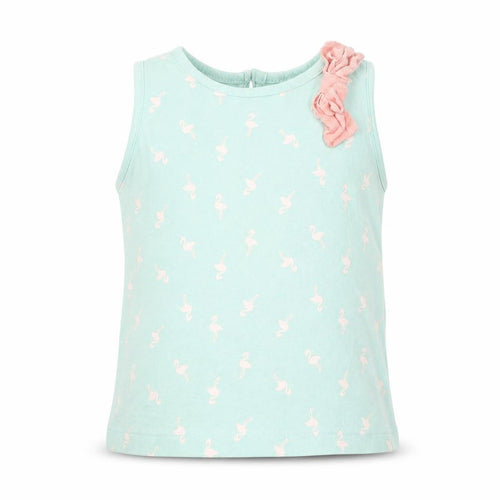 mamas & papas Baby Green Geometric Cotton Basic T-Shirt Size 18-24 Months Round Neck Button - Flamingo Print