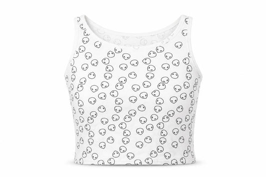 Front view of Preworn women’s white geometric polyester basic tank, size S, round neck - alien print