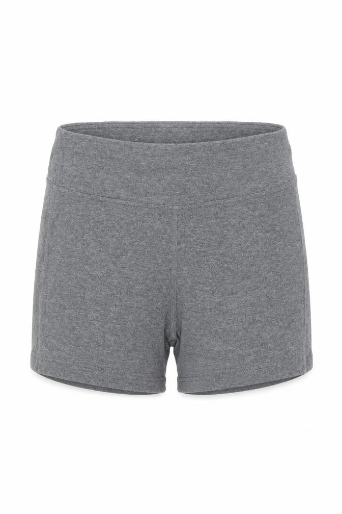 Front view of ASOS women’s grey cotton compression shorts, size UK 8, 5-inch leg regular pull on