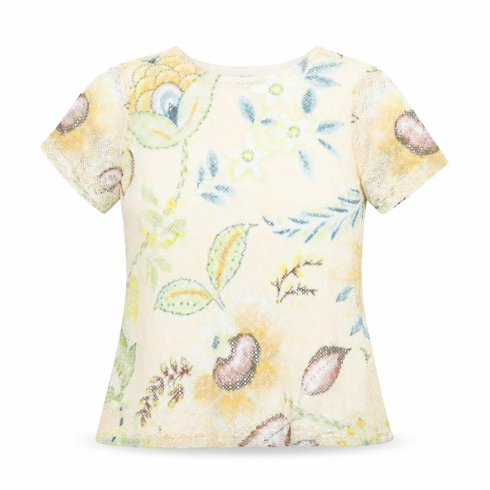 Front view of Casamia women’s multicoloured floral polyester basic t-shirt, size M, round neck