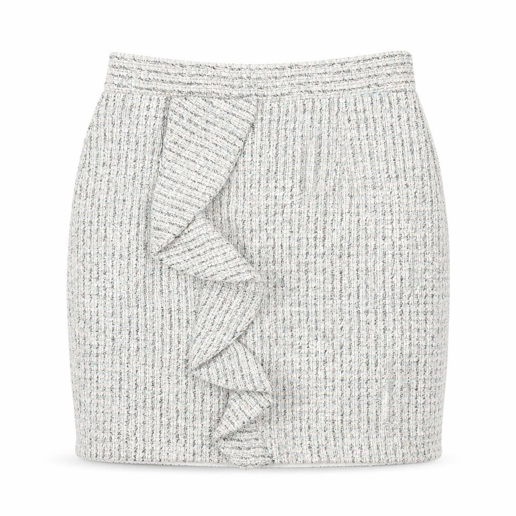 Front view of Topshop women’s multicoloured cotton mini skirt, size UK 8, zip