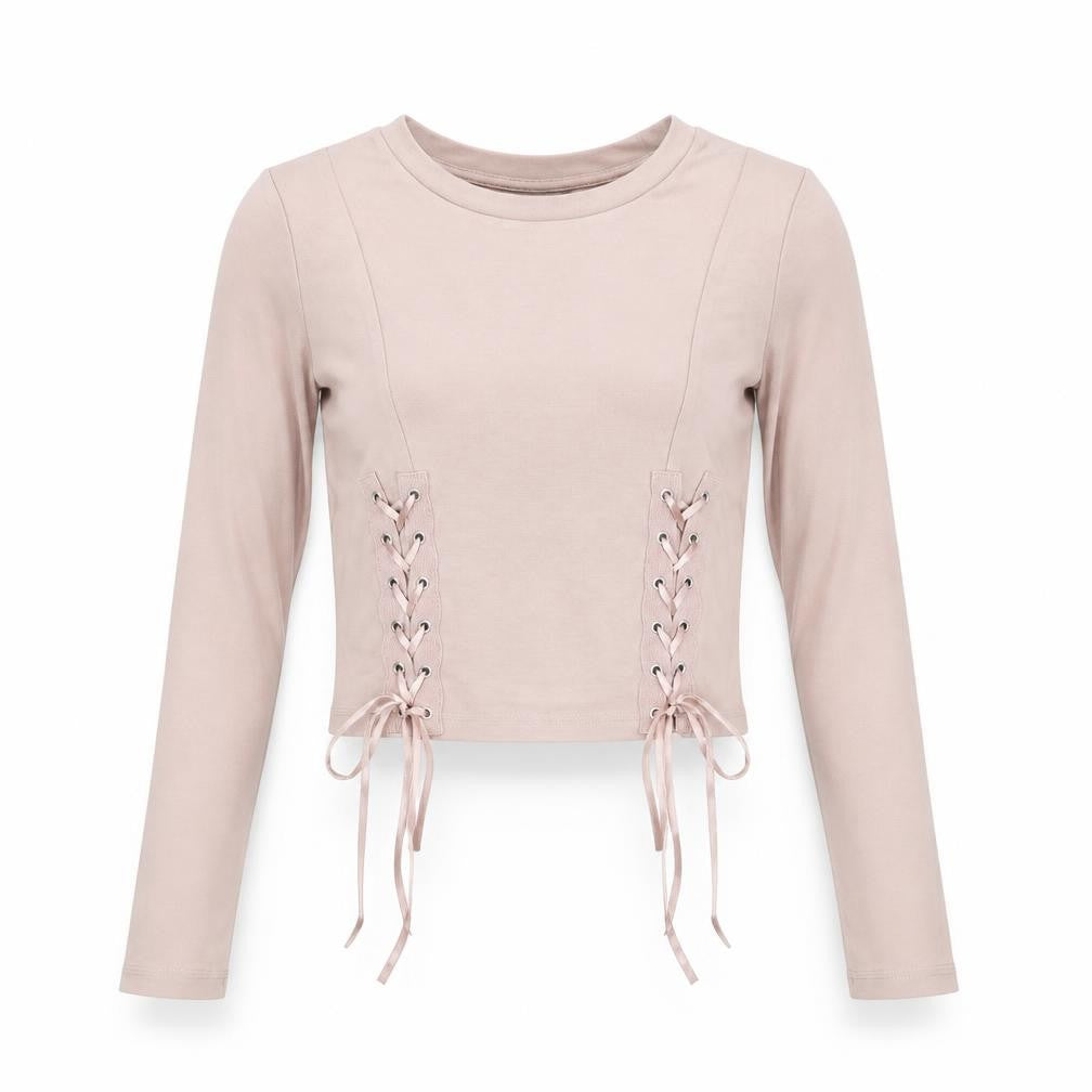 Front view of Topshop women’s pink viscose pullover sweatshirt, size UK 6, pullover - corset detail