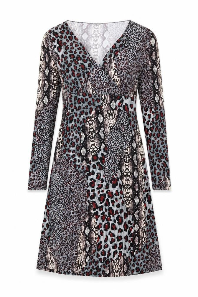 Front view of Studio women’s multicoloured animal print polyester a-line, size UK 12, v-neck pullover
