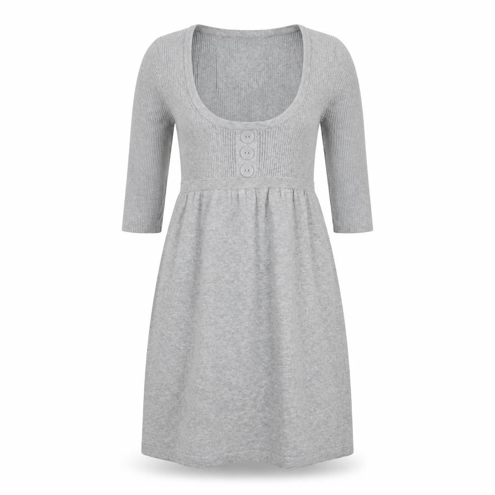 Front view of Essentials Style women’s grey cotton a-line, size UK 10, scoop neck pullover