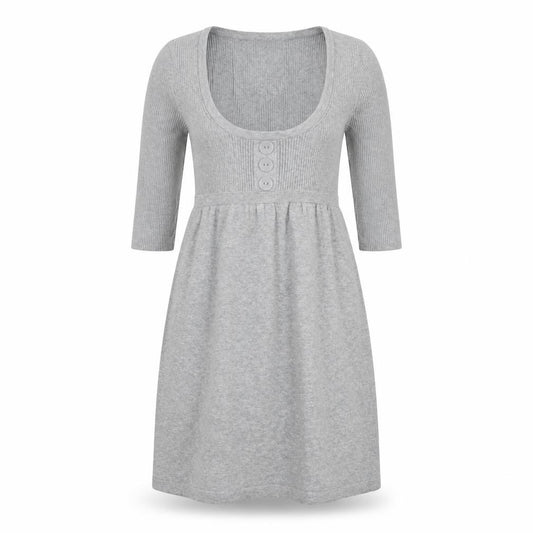 Front view of Essentials Style women’s grey cotton a-line, size UK 10, scoop neck pullover