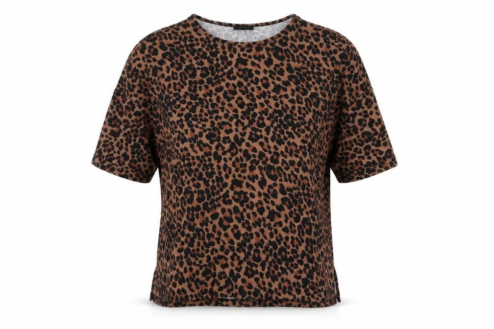 Front view of New Look women’s brown animal print polyester basic blouse, size L, round neck
